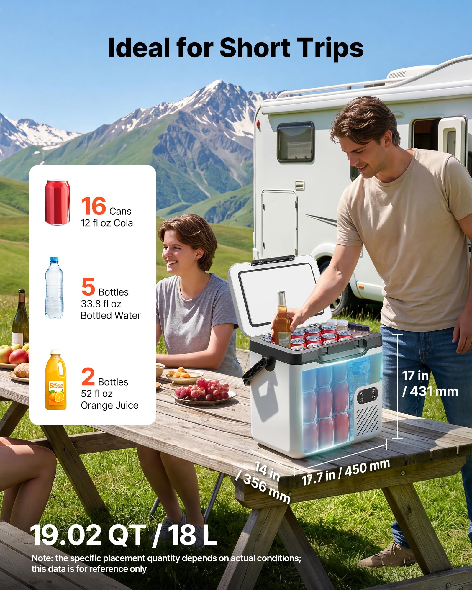 VEVOR Frigorifero Portatile Elettrico per Auto, Frigo Portatile da Auto Capienza 18 Litri 12V/24V 100-240V CA, Frigorifero a Compressore -20°C a 20°C Maniglia Senza Ruote per Campeggio Viaggio Pesca