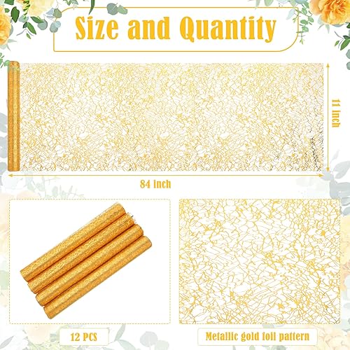 Miniatura 2 de Tudomro 12 caminos de mesa dorados de 11 x 84 pulgadas, rollo de malla fina metálica con purpurina dorada para decoración de mesa de bodas, fiestas