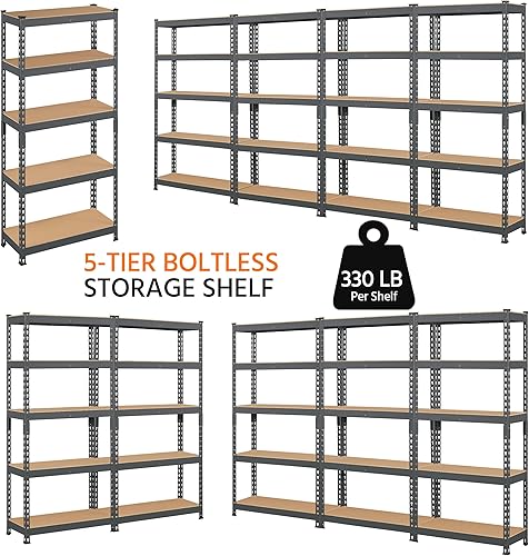 Miniatura 8 de Topeakmart 4 estantes utilitarios de 5 niveles, estantes de almacenamiento de metal, estantería de garaje, estantes de almacenamiento ajustables
