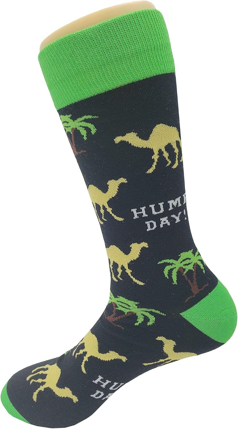 Hump Day Dress Socks Funny Novelty Crazy Fun Design Men Size 8-12 Cotton Casual Crew Colorful Funky Gift for Men