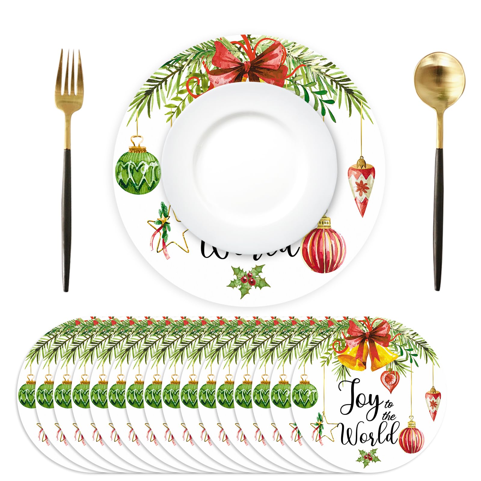 50 Pack Christmas Paper Placemats Disposable 13.4 Inch Christmas Ball Place Mats Xmas Decorative Round Table Mats for Winter Holiday Birthday Wedding