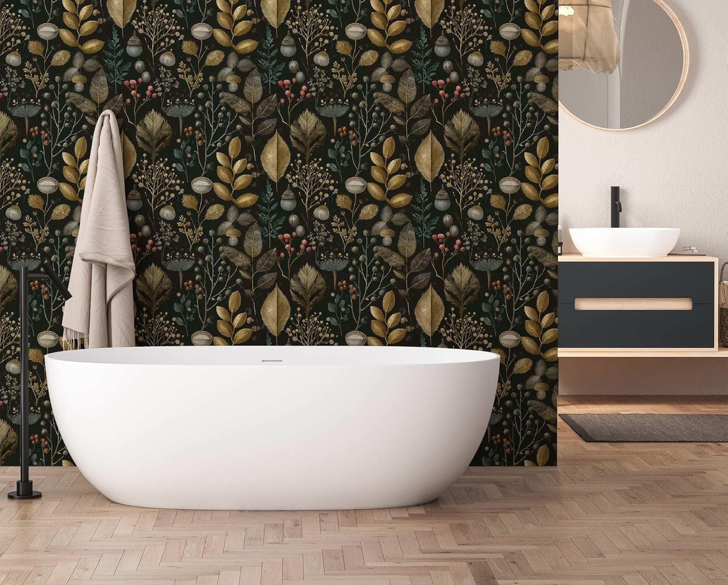 Vintage Botanical Peel and Stick Wallpaper, Dark Foliage Wallpaper for Home Decor | Self-Adhesive, Waterproof Vinyl, 17.7" x 236"