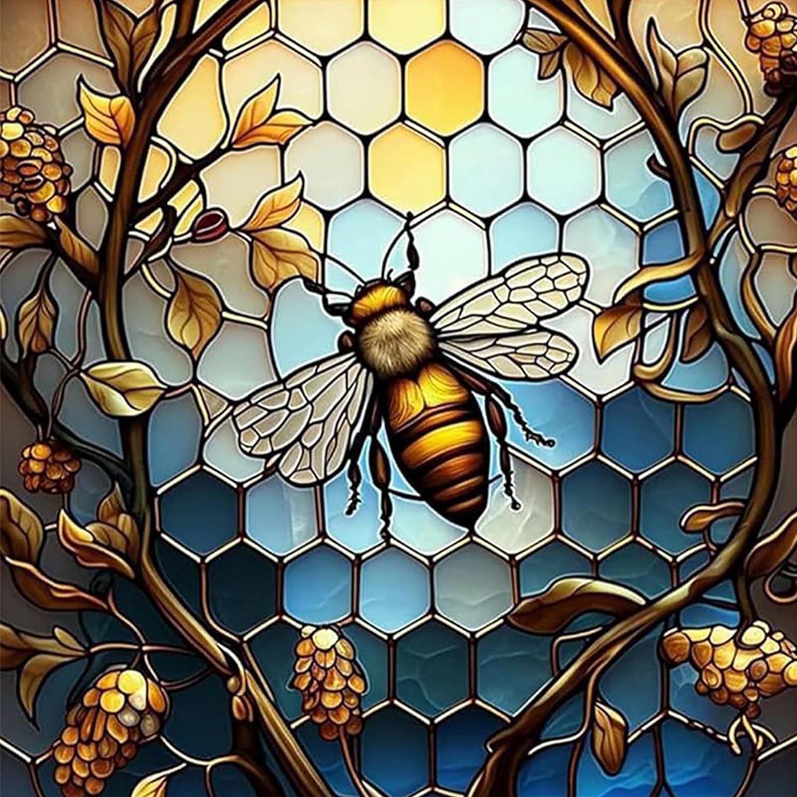 DAERLE Stained Glass Bee Diamond Painting, 5D Diamond Art Kits Honey Bee, Diamond Painting Kits for Adults, Diamond Art Kits Diamond Picture Arts for Home Wall Decor 30x30cm