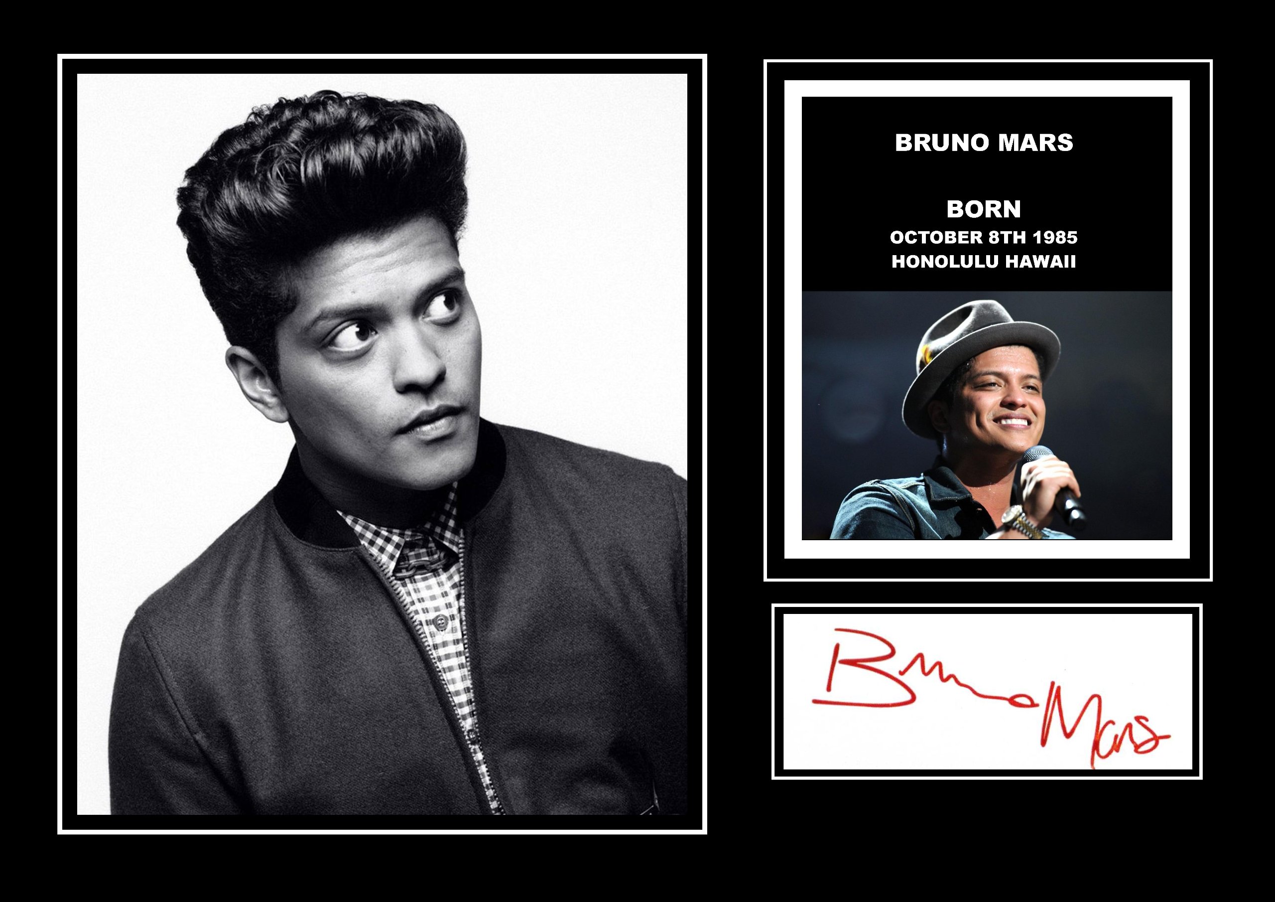 Poster Presents Black Bruno Mars Pre Printed Autograph