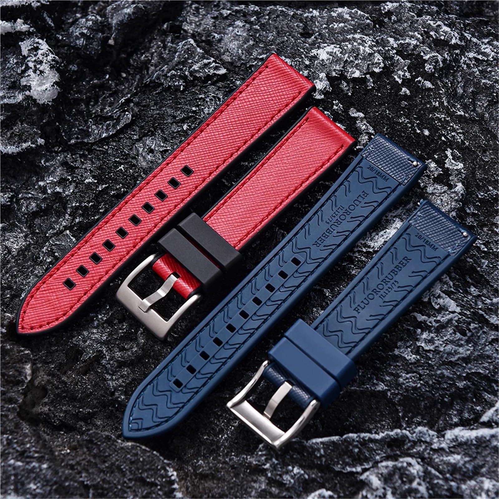 Sangle de sport hybride en caoutchouc et cuir – Noyau résistant à la transpiration, libération rapide 20/22 mm