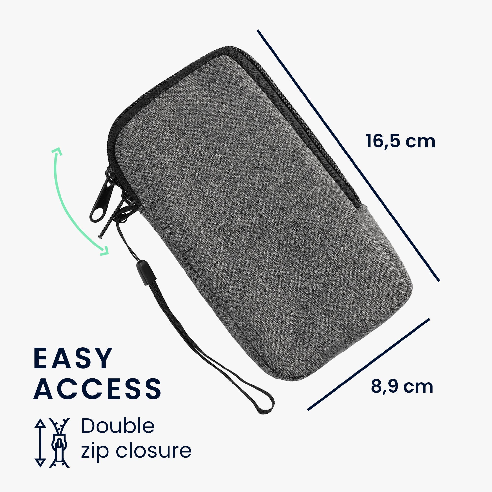 Housse De Protection Similicuir Pour Smartphone Grand Format (jusqu'à 6,5") - Gris, Fermeture éclair - Modèle "Don't Touch My Phone"