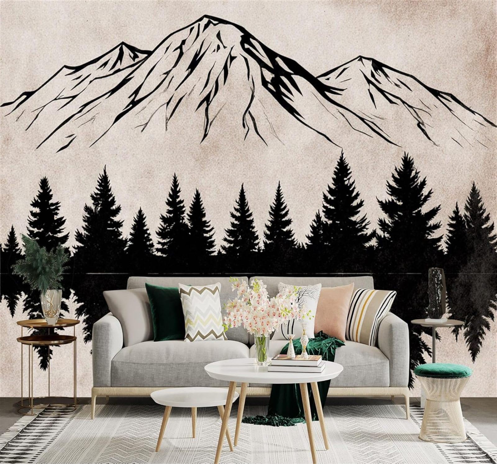 XLMING Black and White Mountain Scenery Pine Forest Reflection Art 3D Wallpaper Silky Texture Home Study Office Grey Dining Room Sofa Bedroom Living Room TV Backdrop-350cm×256cm