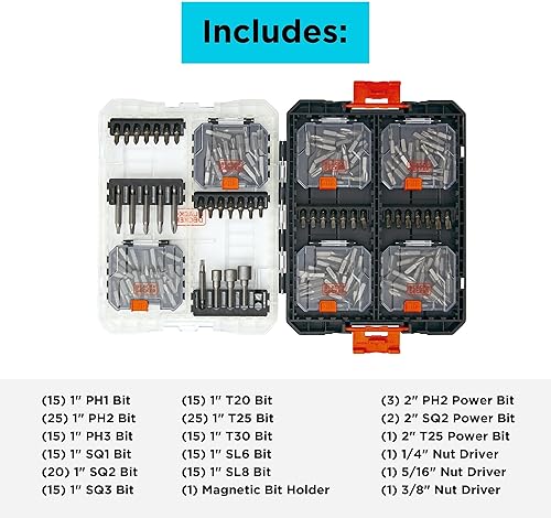 Miniatura 2 de BLACK+DECKER BLACK + DECKER - Juego de puntas de destornillador, 200 piezas (BDAST200SETFF)