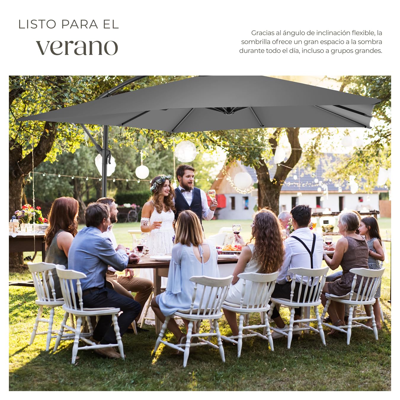 TecTake® Sombrilla Terraza Exterior, Sombrilla Playa con Manivela Manual e Inclinación Ajustable, Sombrilla Jardín con Máxima Estabilidad, Parasol Terraza Exterior, Ø250cm, Funda Protectora