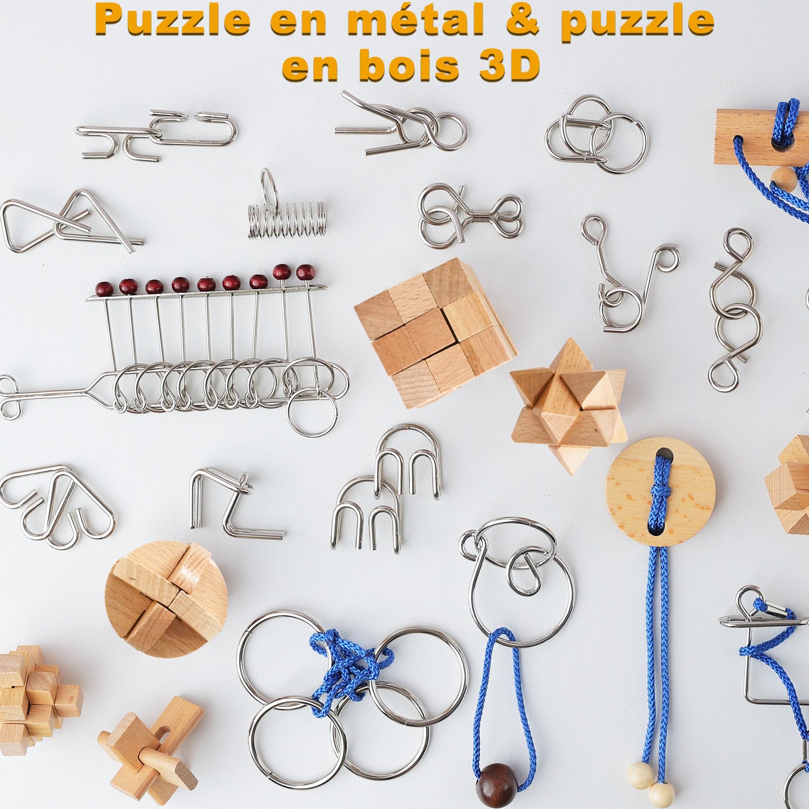 Calendrier de l'avent 2025 Casse Tete, Casse Tête en Bois et en Métal pour Cadeau Noël Enfant Adulte, Puzzle 3D pour Garçons Filles, 24 Jours de Surprise Calendrier du Compte à Rebours