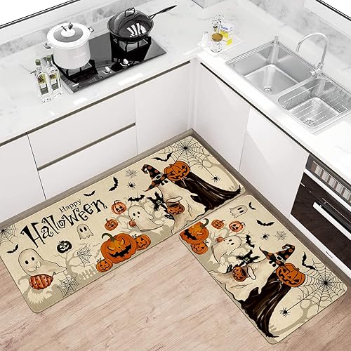 Miniatura 9 de Faptoena Juego de 2 tapetes de cocina de Halloween, tapetes y alfombras antideslizantes y lavables para decoración del hogar, decoración de