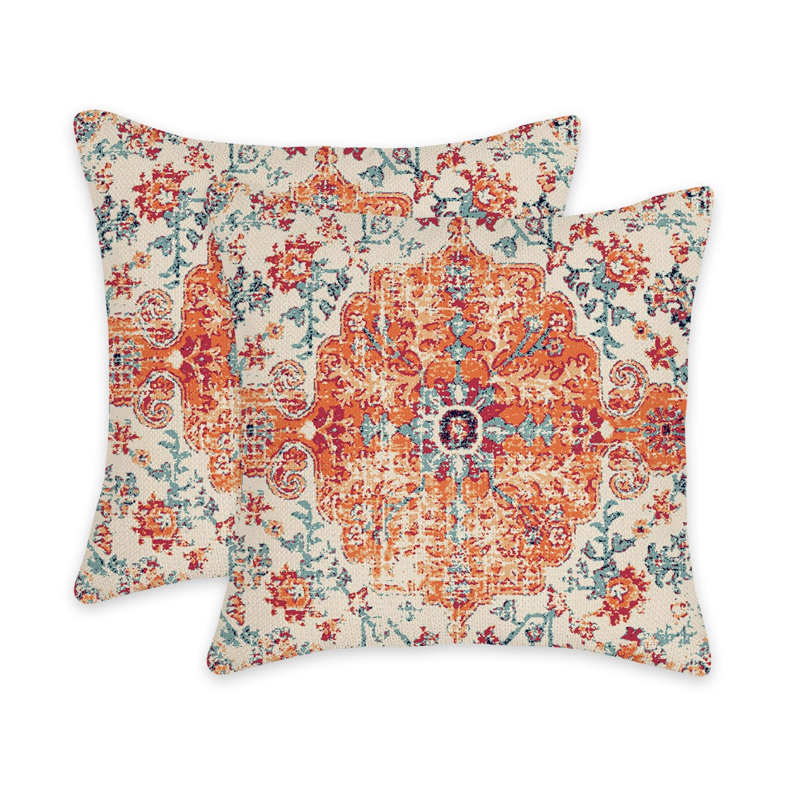 Orange Blue Ethnic Boho Pattern Throw Pillow Covers Pack of 2 Double-Sided Printing Home Indoor and Outdoor Sofa Bed Decor pillowcover (18x18, Boho