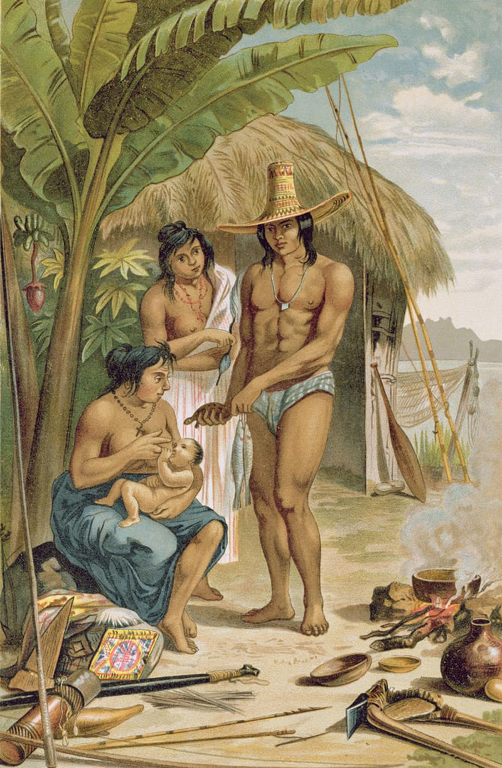 ARTXLXXBN Famous Prints Artwork Pictures Poster Painting Art Indian Household in East Brazil by Johann Moritz Rugendas Artwork Landscape Pictures for Home Decor 60x90cm