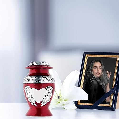 Miniatura 25 de Urnas pequeñas moradas para cenizas humanas - Alas de ángel y mini urnas de corazón - Urnas de recuerdo de cremación para cenizas - Soporte