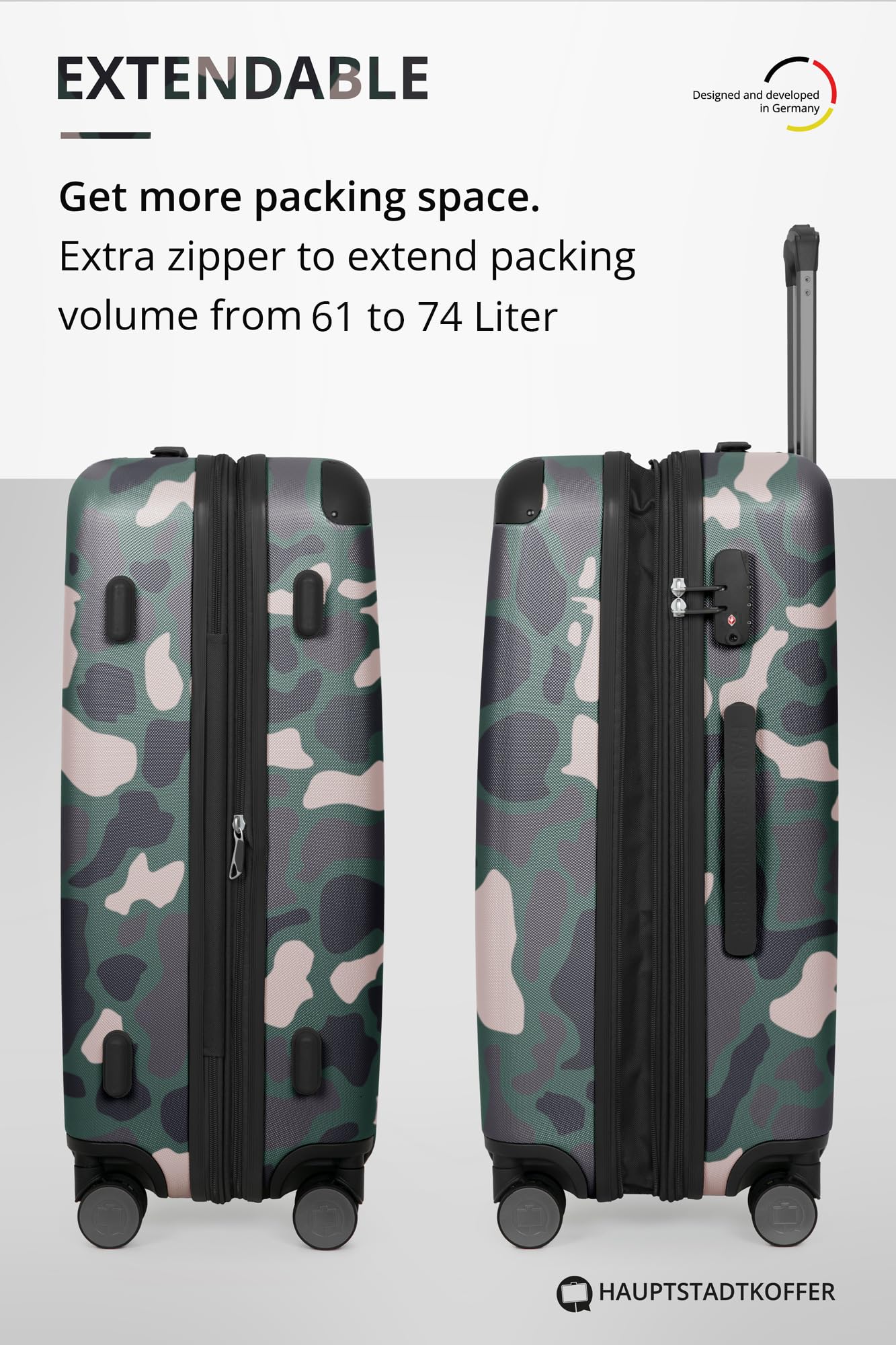 Hauptstadtkoffer Spree – Valise Rigide Taille Moyenne, Serrure TSA, 4 Roues, Trolley, Valise de Voyage, Bagage Extensible, 65 cm, 74 litres, Camouflage - 5