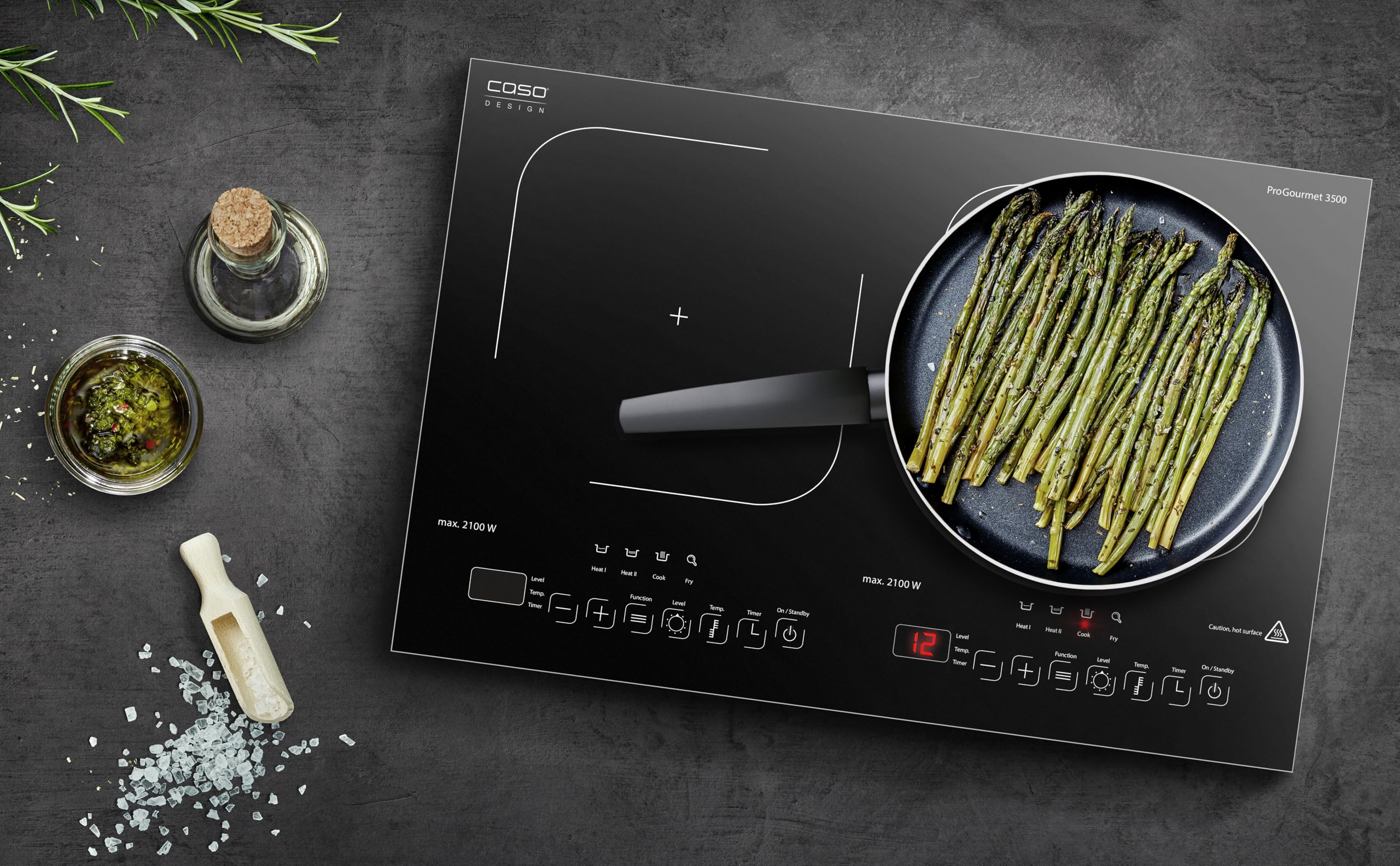 CASO Pro Gourmet 3500 - Mobiles Doppel- Induktionskochfeld, Testsieger Haus & Garten Test, max. 3500 Watt, 60-240°C, 12 Leistungsstufen, für Topfgrößen bis 22cm