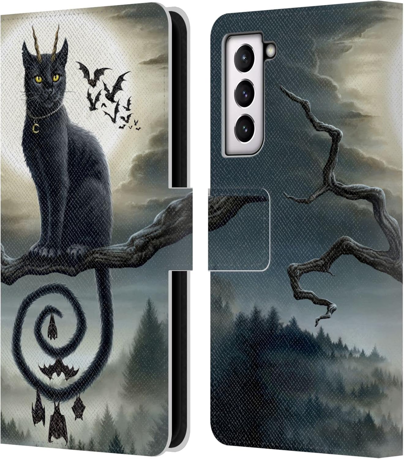 Head Case Designs Officially Licensed Sarah Richter Gothic Black Howling Wolf Animals Leather Wallet Case Compatible with Samsung Galaxy S21 5G