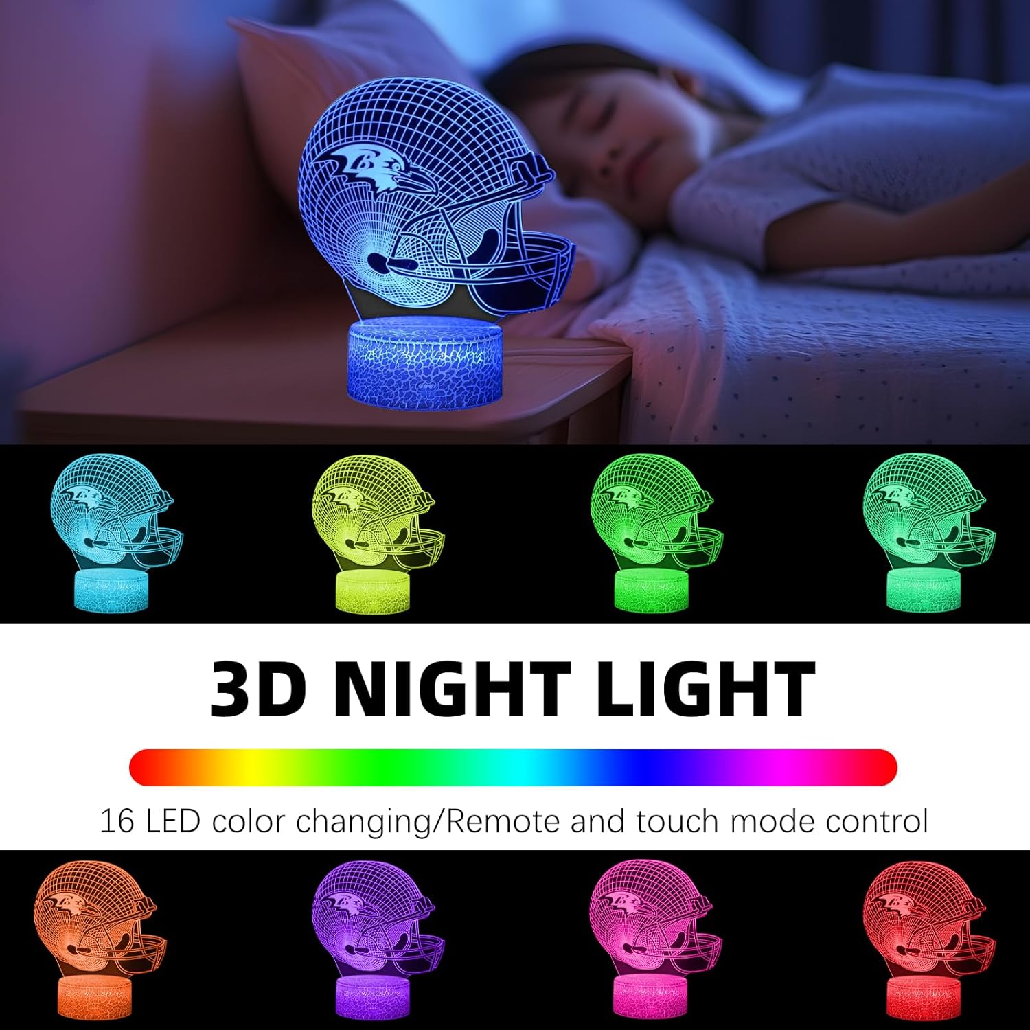 LED Optical Illusion Smart 16 Colors Night Light Table Lamp Acrylic Gifts for Raven Men, Women, Kids, Boys, Teens
