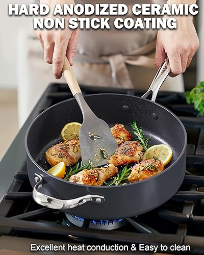 Miniatura 4 de Cooks Standard Sartén antiadherente de 4 cuartos de galón con tapa, sartén profunda de 10.5 pulgadas de profundidad, utensilios de cocina de