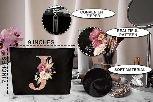 Miniatura 2 de chanuan Bolsa de maquillaje personalizada con inicial, bolsas de maquillaje con monograma A - Z, bolsa de aseo cosmético de viaje con letra negra