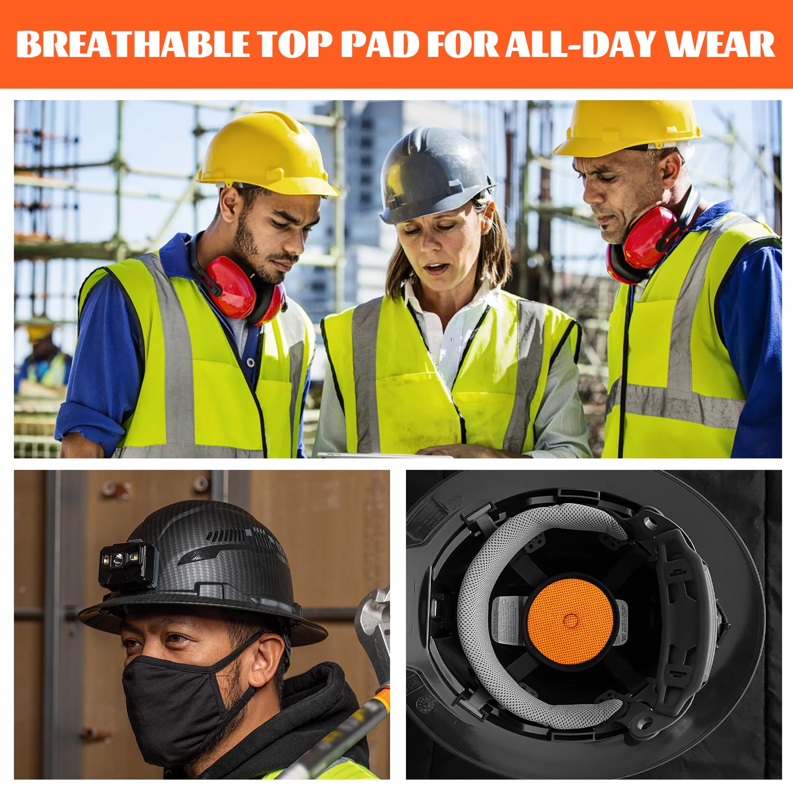 Almohadilla para parte superior dura para sombrero, inserto de casco duro refrescante/forro/cojín de repuesto para cascos, banda lavable para el sudor, accesorios de suspensión (naranja, paquete de 6)