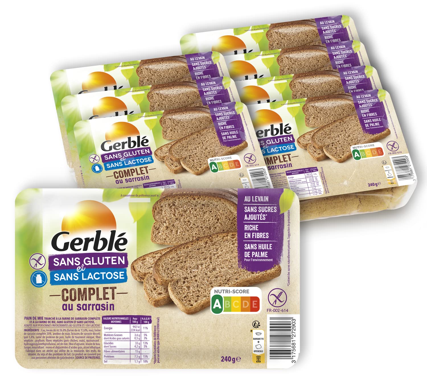 Gerblé Pain complet au Sarrasin Sans Gluten & Sans lactose - Lot de 9 pains Complet (9x240g)