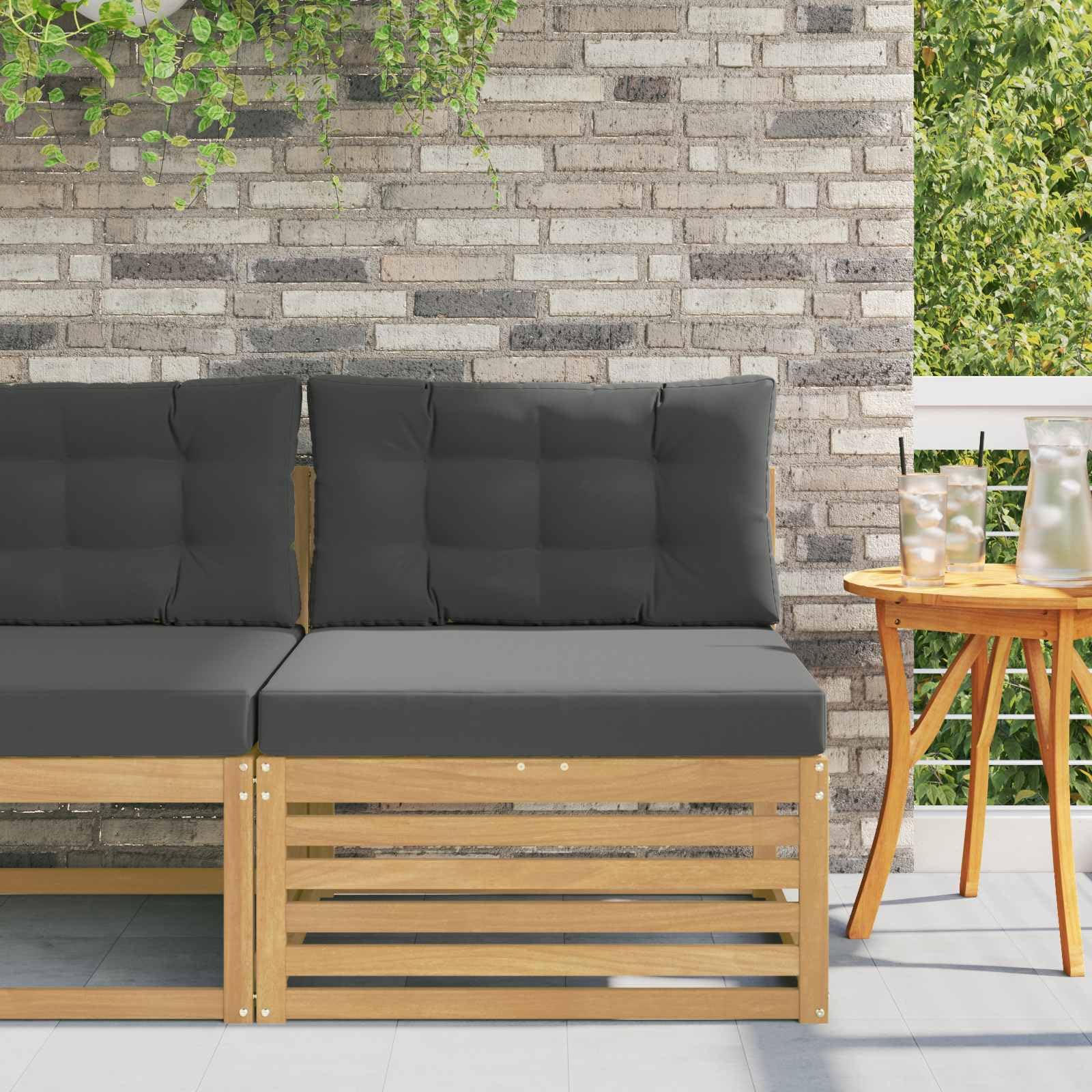 Divano centrale per esterni, in legno massiccio di acacia, bianco, set di mobili da giardino, per esterni, resistente alle intemperie, per giardino, terrazza, balcone, divano centrale
