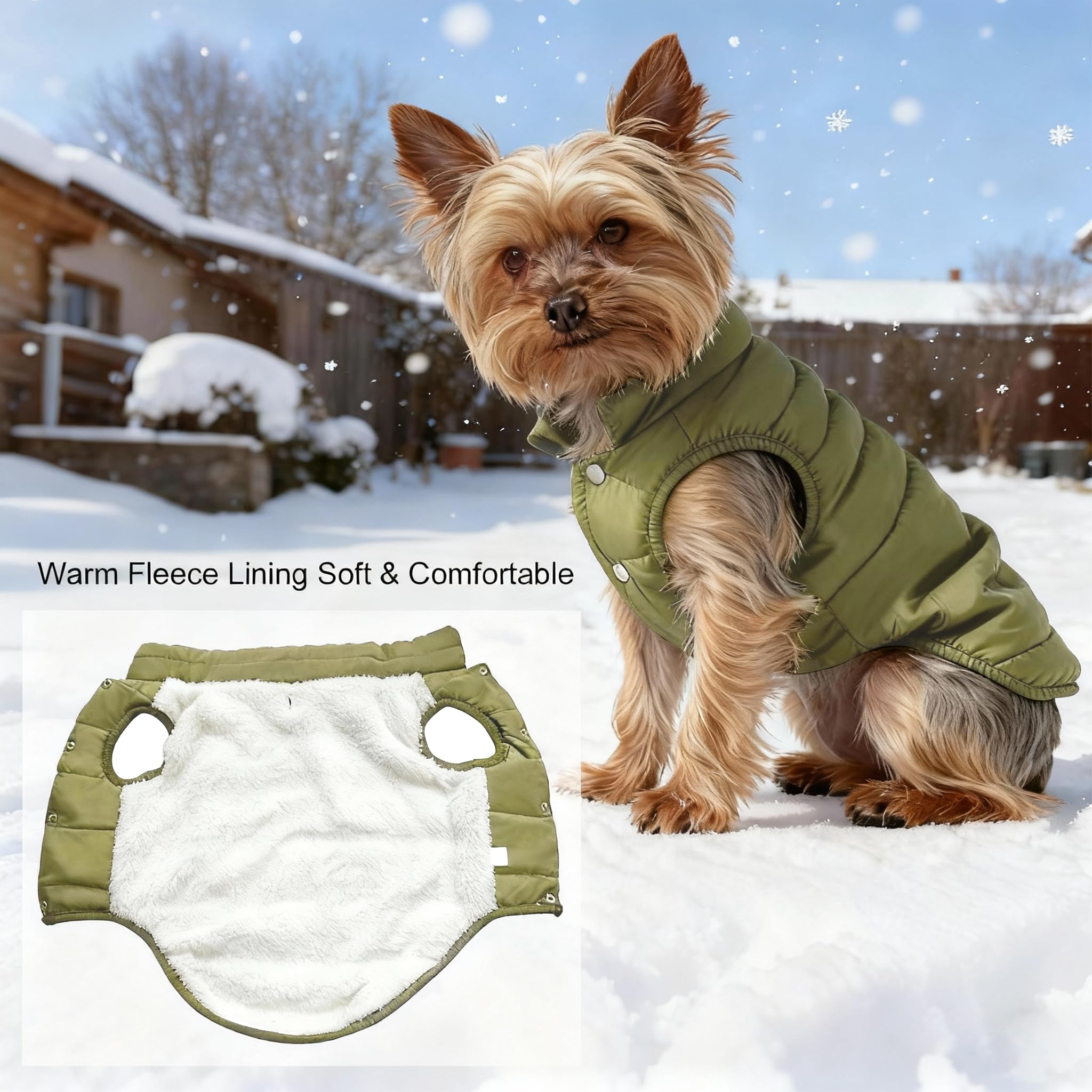 Abrigo Perro Chaqueta de Perro Cálida de Forro Polar Impermeable Abrigo Perros Pequeño Invierno Ropa Perros Abrigos Navideña para Mascotas en Clima Frío Verde S