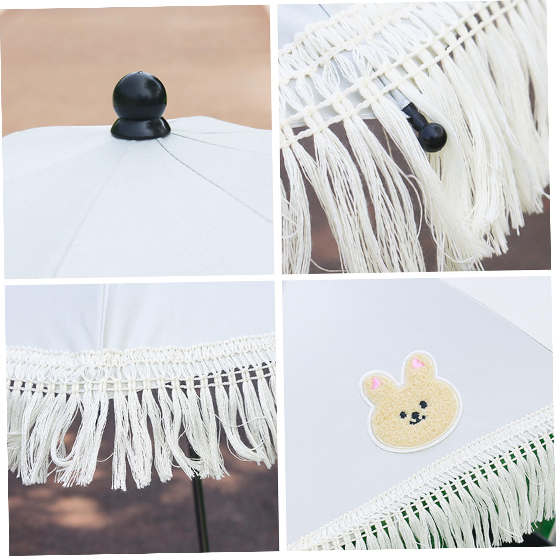 Sombrillas, silla para bebé con sombrilla, silla de playa segura para niños pequeños con sombrilla y abrazadera, revestimiento plateado y borde de encaje blanco, linda para días de sol ll