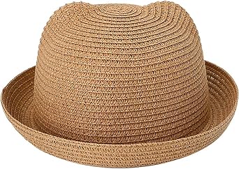 Kids Anti-UV Straw Sun Hat Cat Ear Summer Cap for Girl Boys Bucket Hat