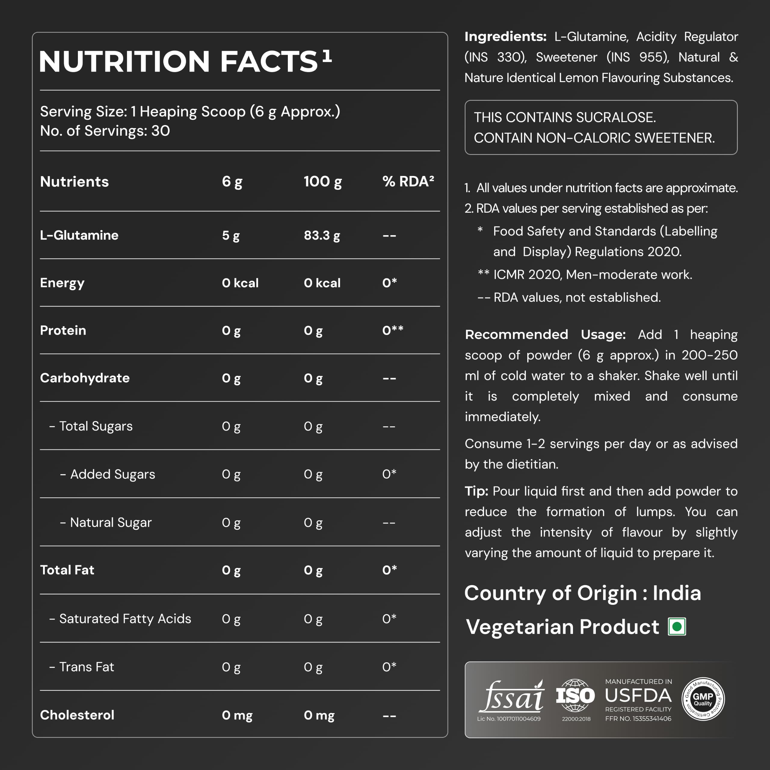 Nutrabay Gold L-Glutamine Supplement Powder 180g, Lemon Flavor β Post Workout Amino Acid for Muscle Growth & Recovery | 100% Authentic Supplement | No Banned Substances | Tested for Purity 4