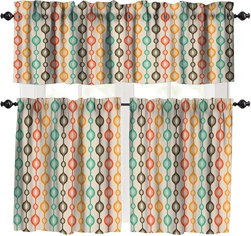 Miniatura 32 de Cortinas de cenefa de cocina de mediados de siglo, diseño geométrico abstracto de mediados de siglo, retro, moderno, tratamiento de ventana pequeña