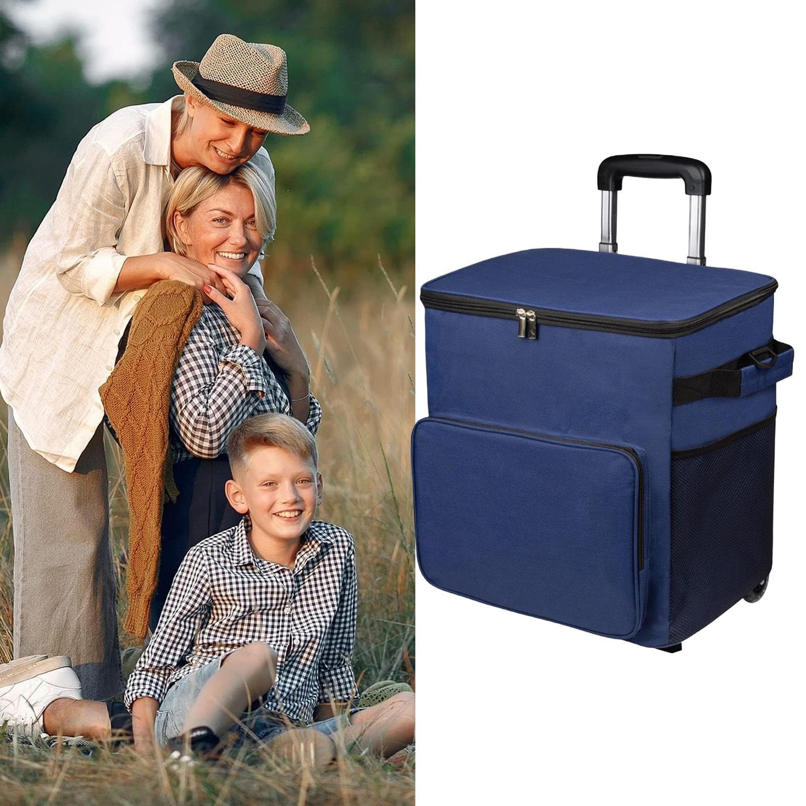 Carrello refrigerante con ruote, 35 l, a tenuta stagna, 80 x 32 x 28 cm, design trolley con manico, portatile, per viaggi, picnic, patio, all'aperto, campeggio
