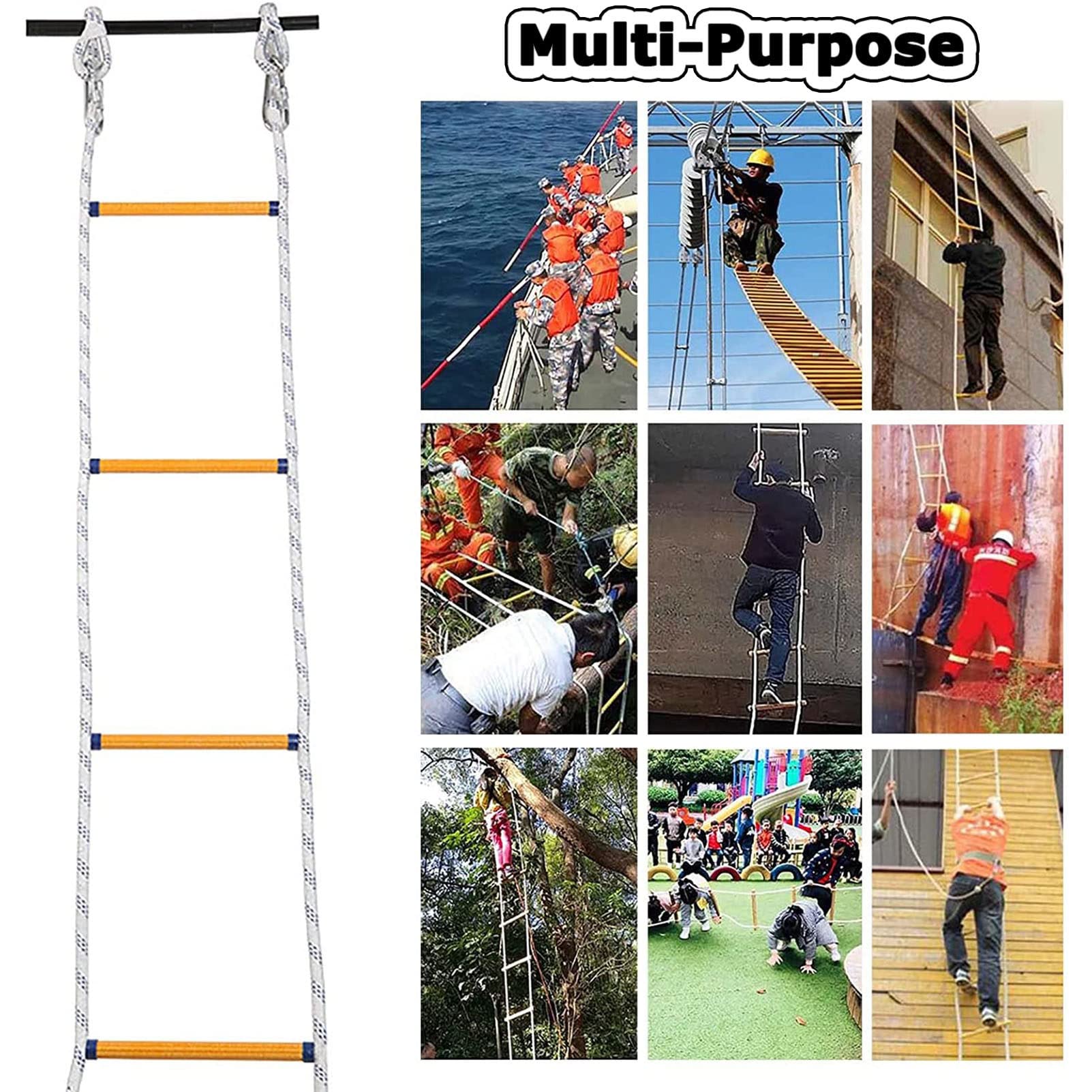 Escalera de Cuerda de Rescate de 32 pies, Escalera de Escape de Emergencia, Seguridad Laboral, Respuesta a Incendios, Rescate, Escalada en Roca, Resina y poliéster para desastres, evacuación