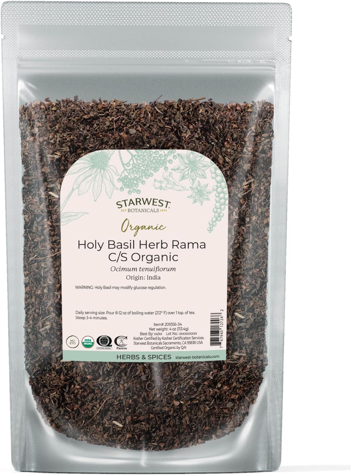 Starwest Botanicals Organic Holy Basil Leaf C/S - 4 Oz (113 G) -