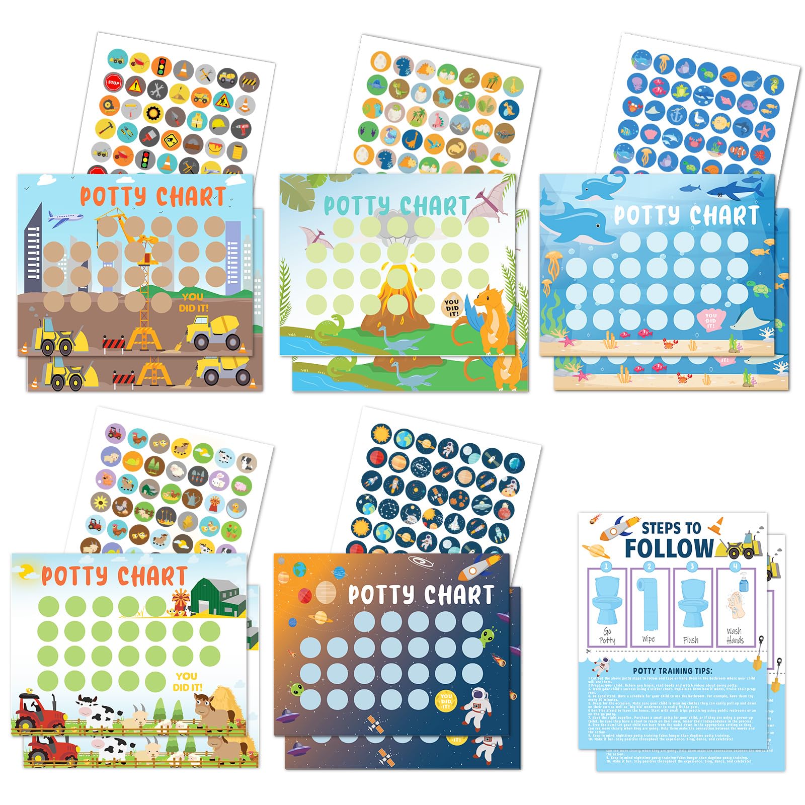 Potty Training Chart for Toddler 5 Fun Styles 17 PCS Potty Chart for Boys with 315 Stickers for