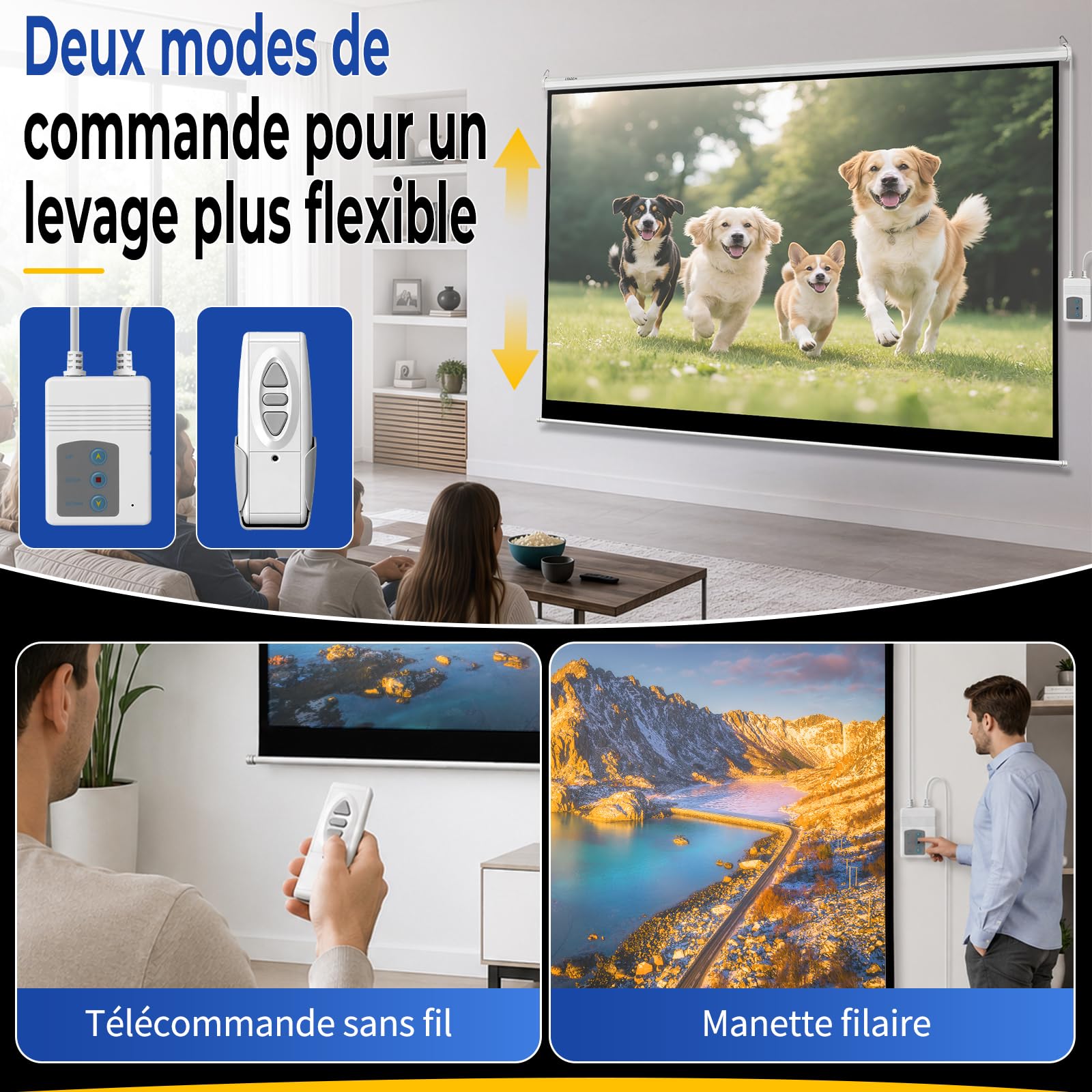 LEADZM Ecran Videoprojecteur Motorisé de Projection 84 Pouces 4:3 4K