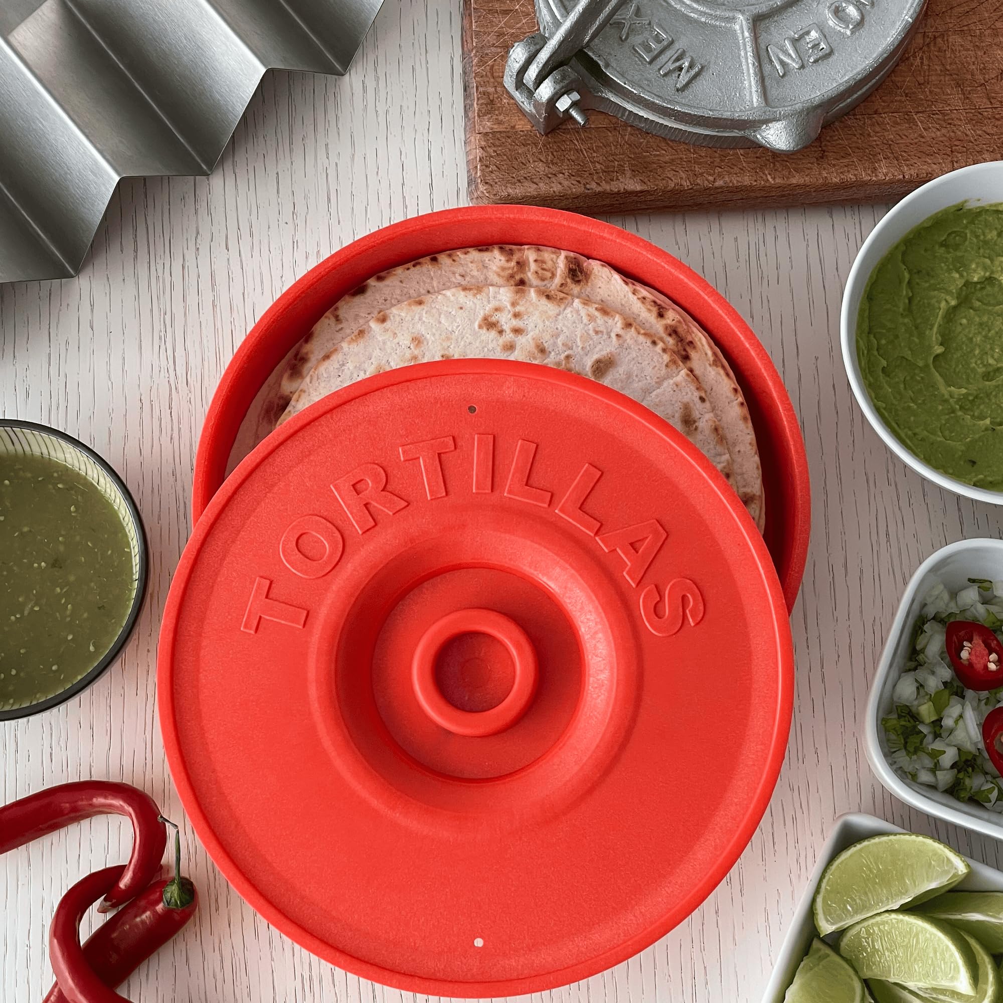 Tortilla Warmer - Tortillero Messicano per Mantenere Tortillas Messicane Calde - Fajitas - Burritos Messicano - Quesadillas - Tacos Messicani - 22 cm (Rosso)