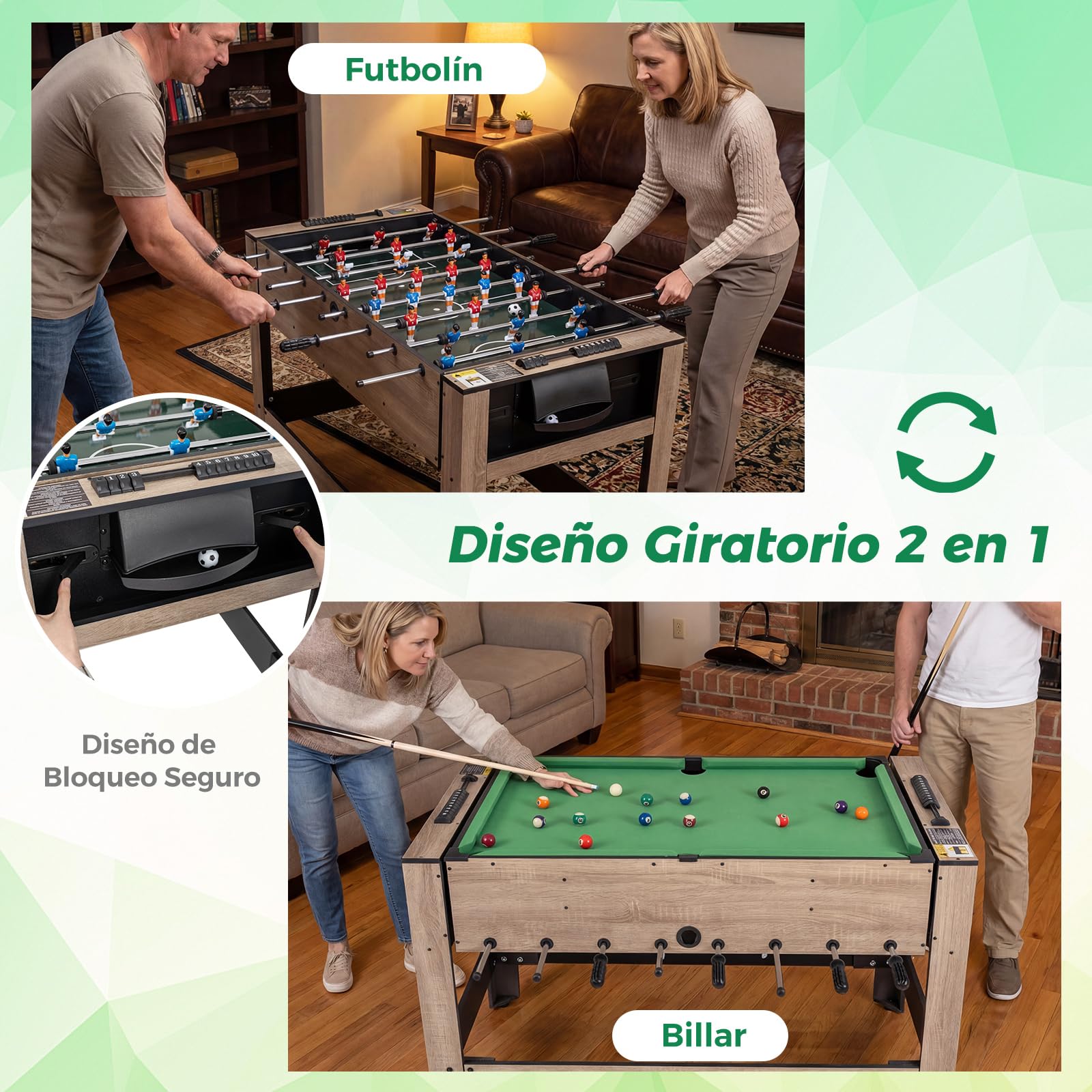 GOPLUS Mesa Multijuego Giratoria 2 en 1 con Billar y Futbolín