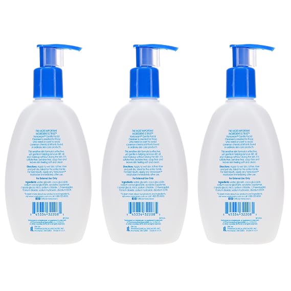 Vanicream Gentle Facial Cleanser for Sensitive Skin, 8 Oz (Pack of 3), Unscented, 24 Fl Oz
