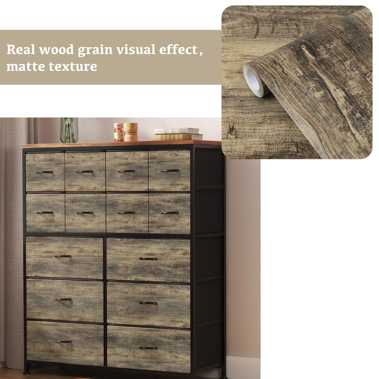 Carta Adesiva Per Mobili Abyssaly - Effetto Legno Vintage, Impermeabile, 30x200cm - Foto 11