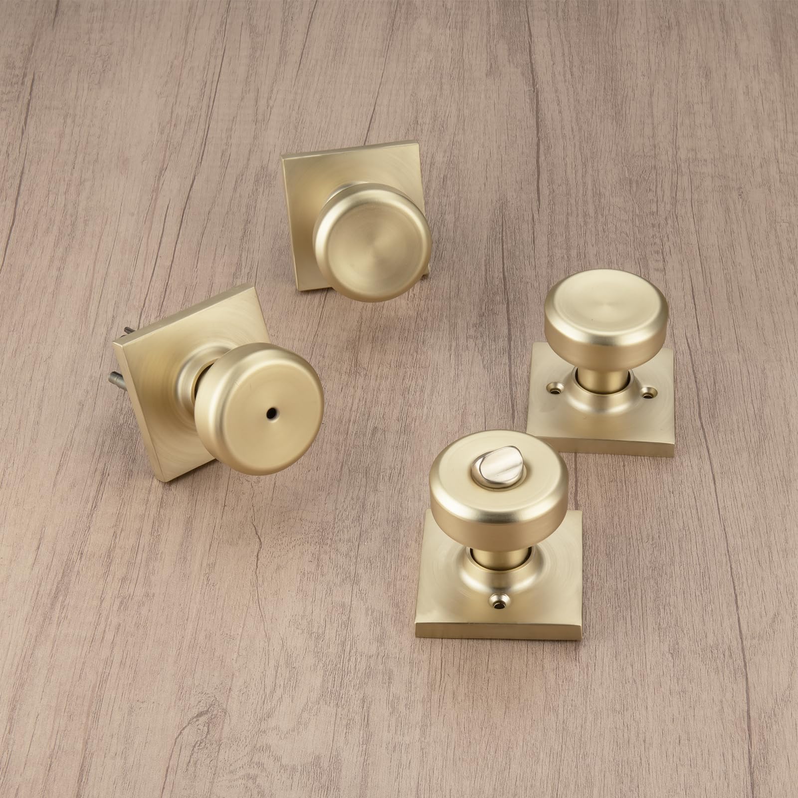 Brushed Gold Door Knobs - 6 Pack with Lock -5