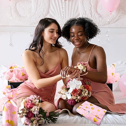 Miniatura 6 de MR FIVE 100 hojas de papel de seda rosa con corazón dorado a granel, 20 x 14 pulgadas, papel de seda con diseño de corazón dorado rosa para bolsas