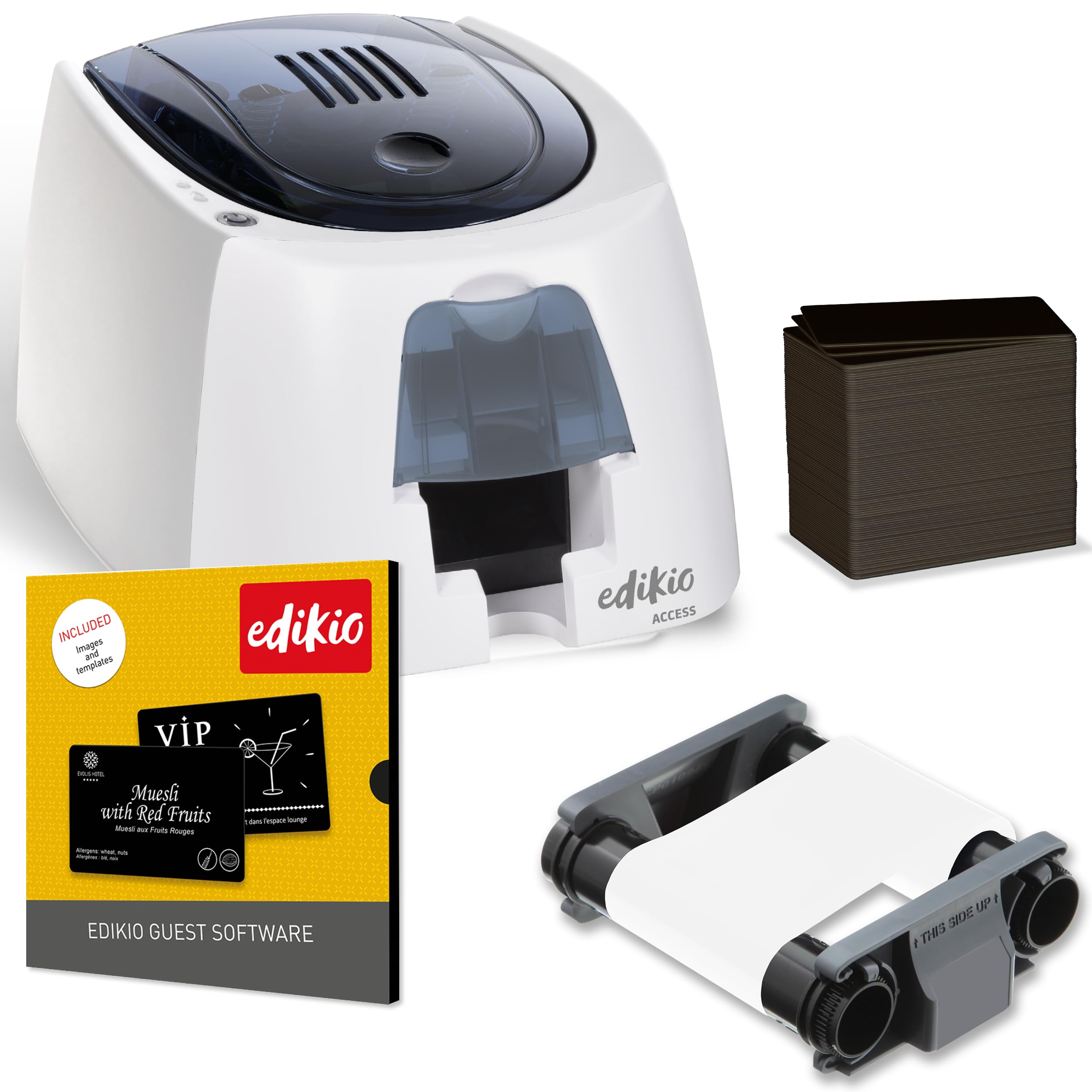 Edikio Guest Access - Card Printing Pack - Durable, Easy-to-Clean, Customizable Buffet Labels - Fast, Monochrome, One-Sided Printing - Includes