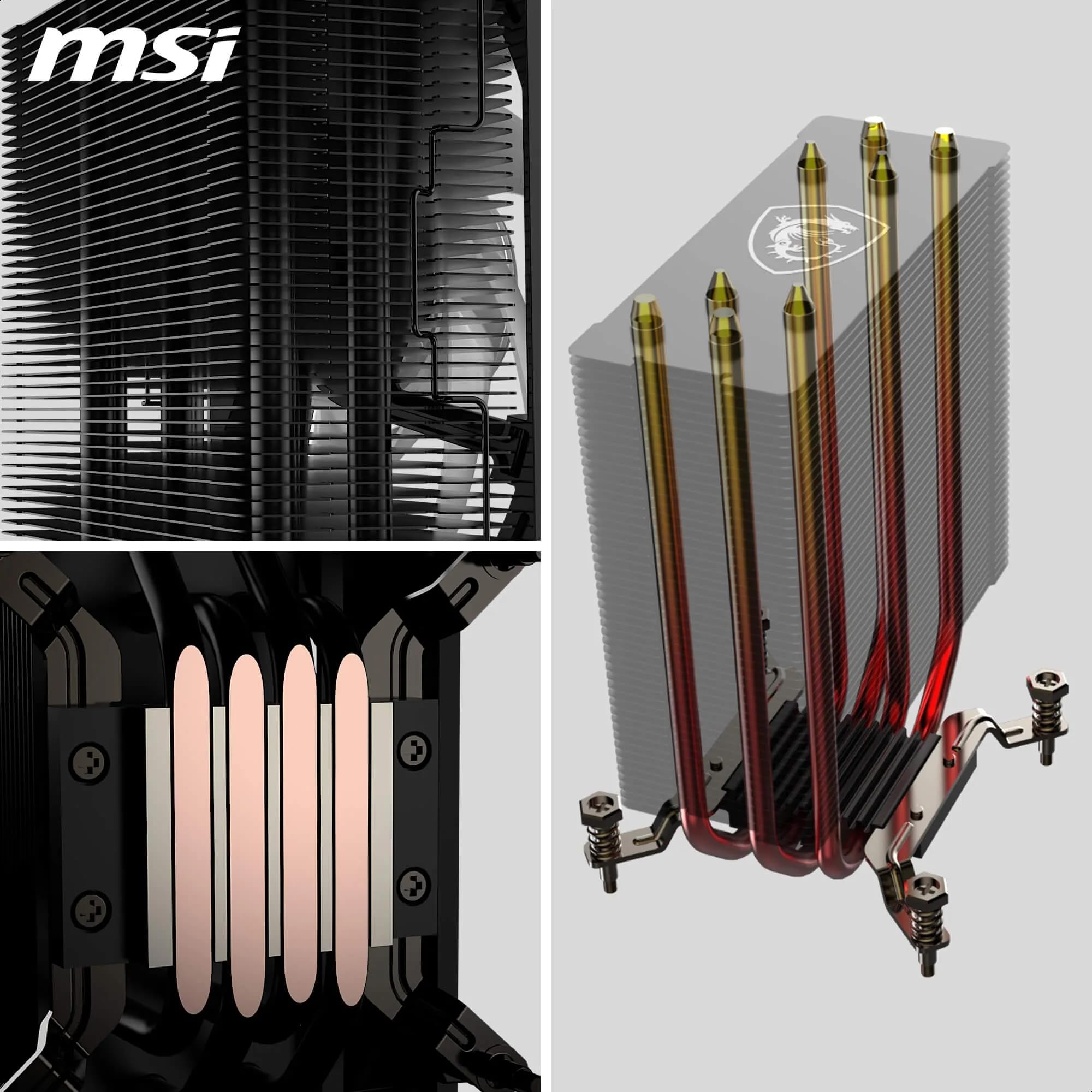 MSI MAG COREFROZR AA13 Ventirad pour processeur - Quatre caloducs en cuivre de 6 mm à contact direct, ARGB, CycloBlade 7, pâte thermique pré-appliquée, ventilateurs à roulement à billes.