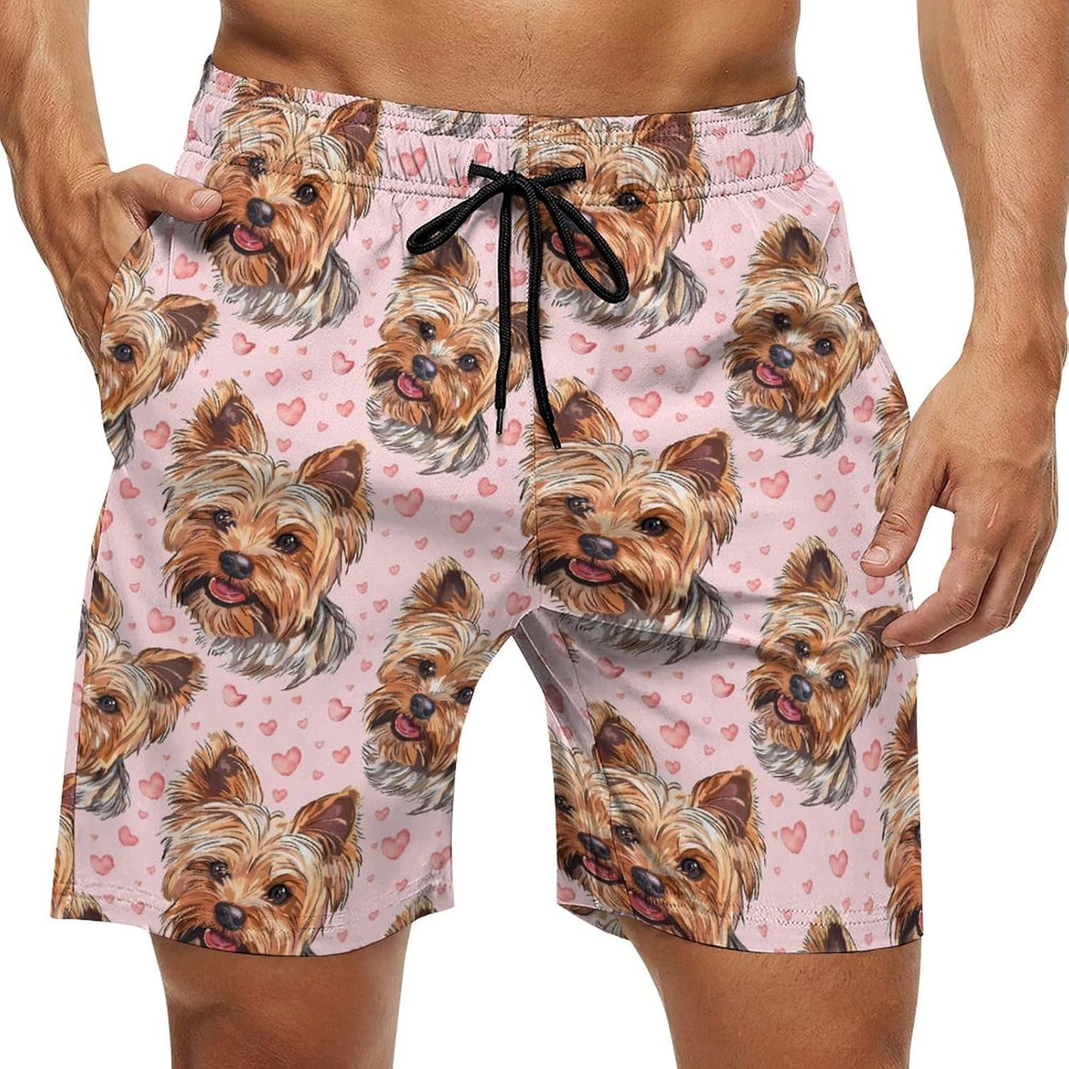 Cute Yorkie Dog Casual Men's Swim Trunks Novelty Summer Beach Shorts Swimwear with Pocket