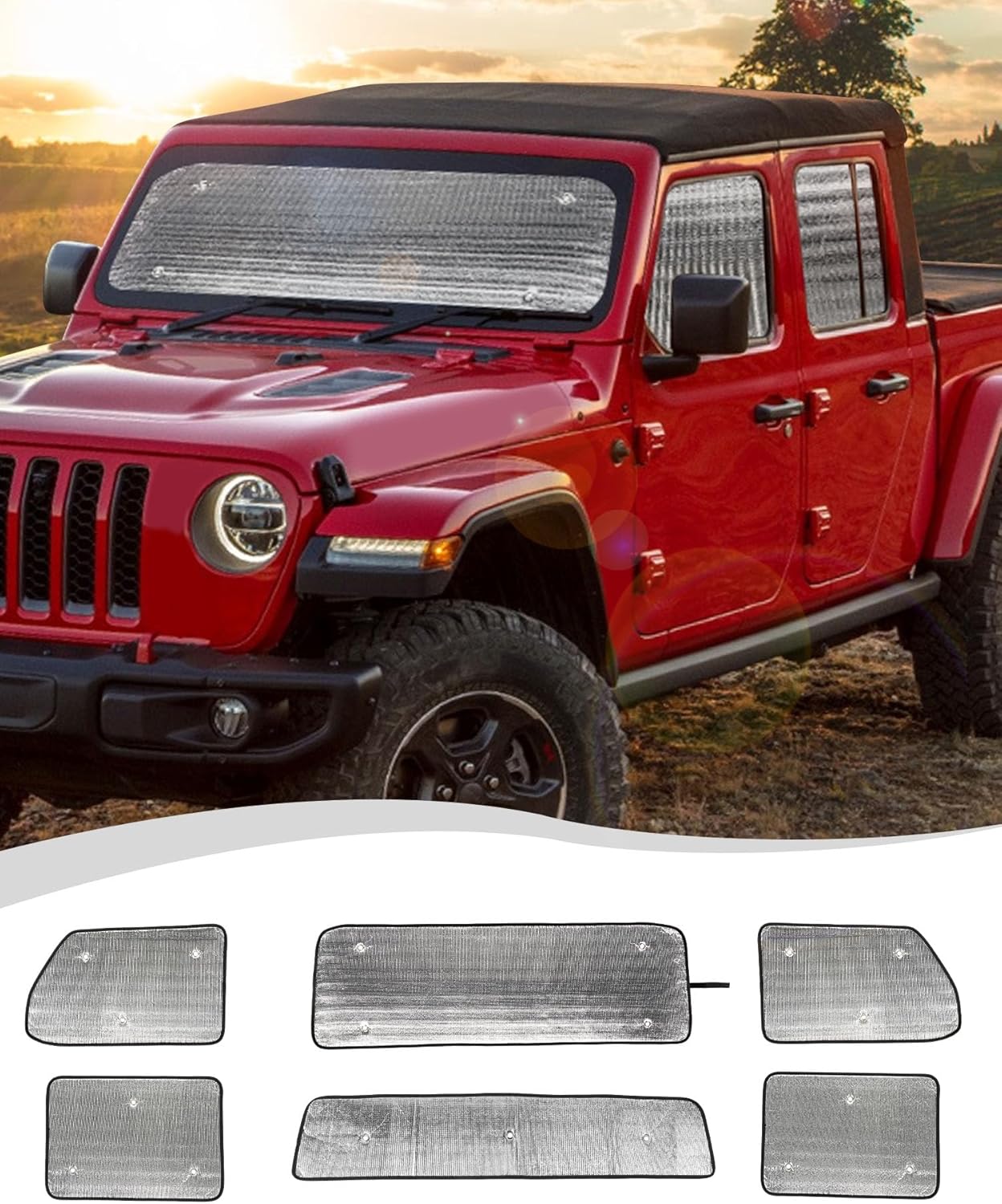 Hoolcar Windshield Sunshade Side Window Sun Shade Sunscreen Heat Insulation Sun Visor for 2007-2017 Jeep Wrangler JK JKU, 8PCs