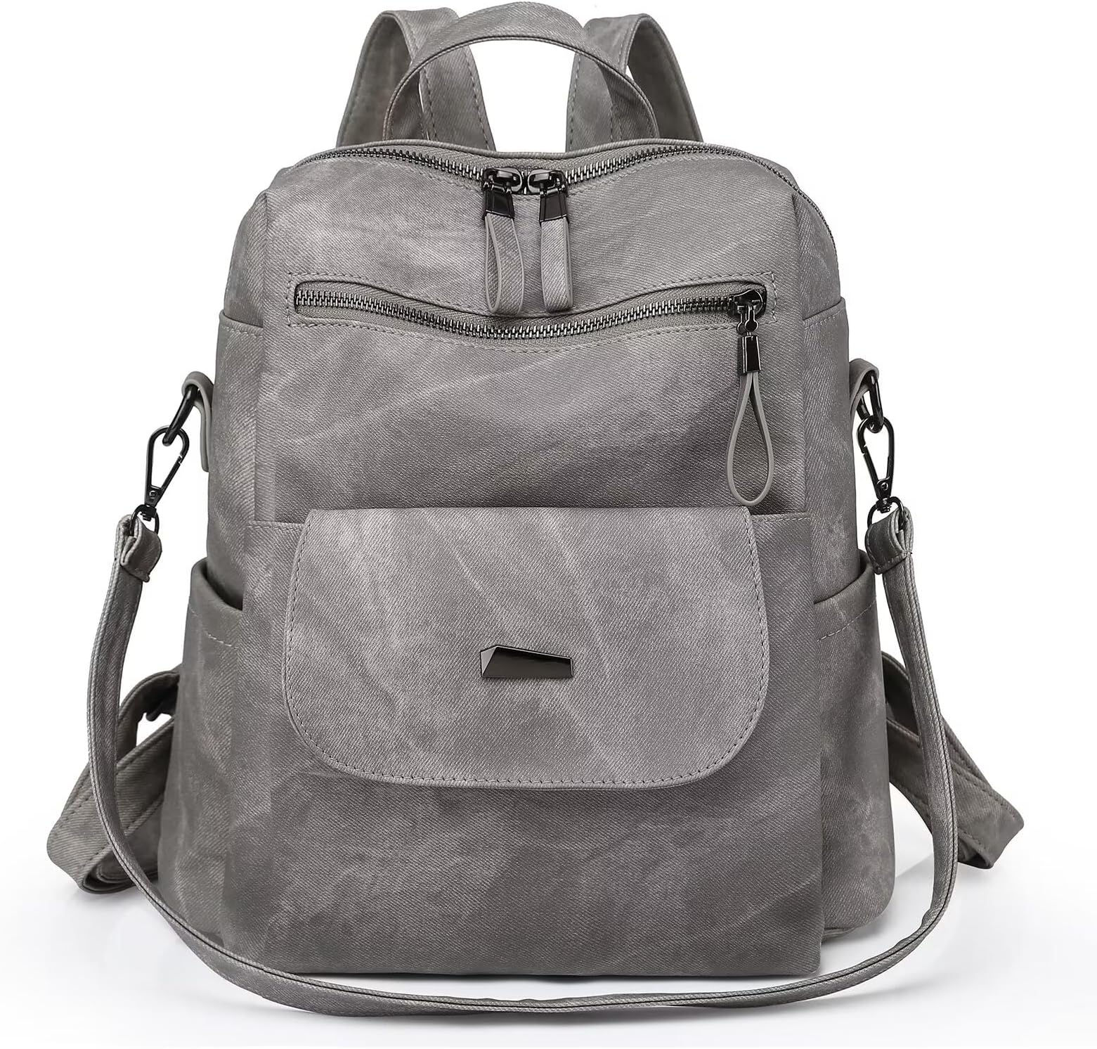 PU Leather Backpack Purse for Women Fashion Multipurpose Design Handbag Ladies Shoulder Bags Travel Backpack Grey