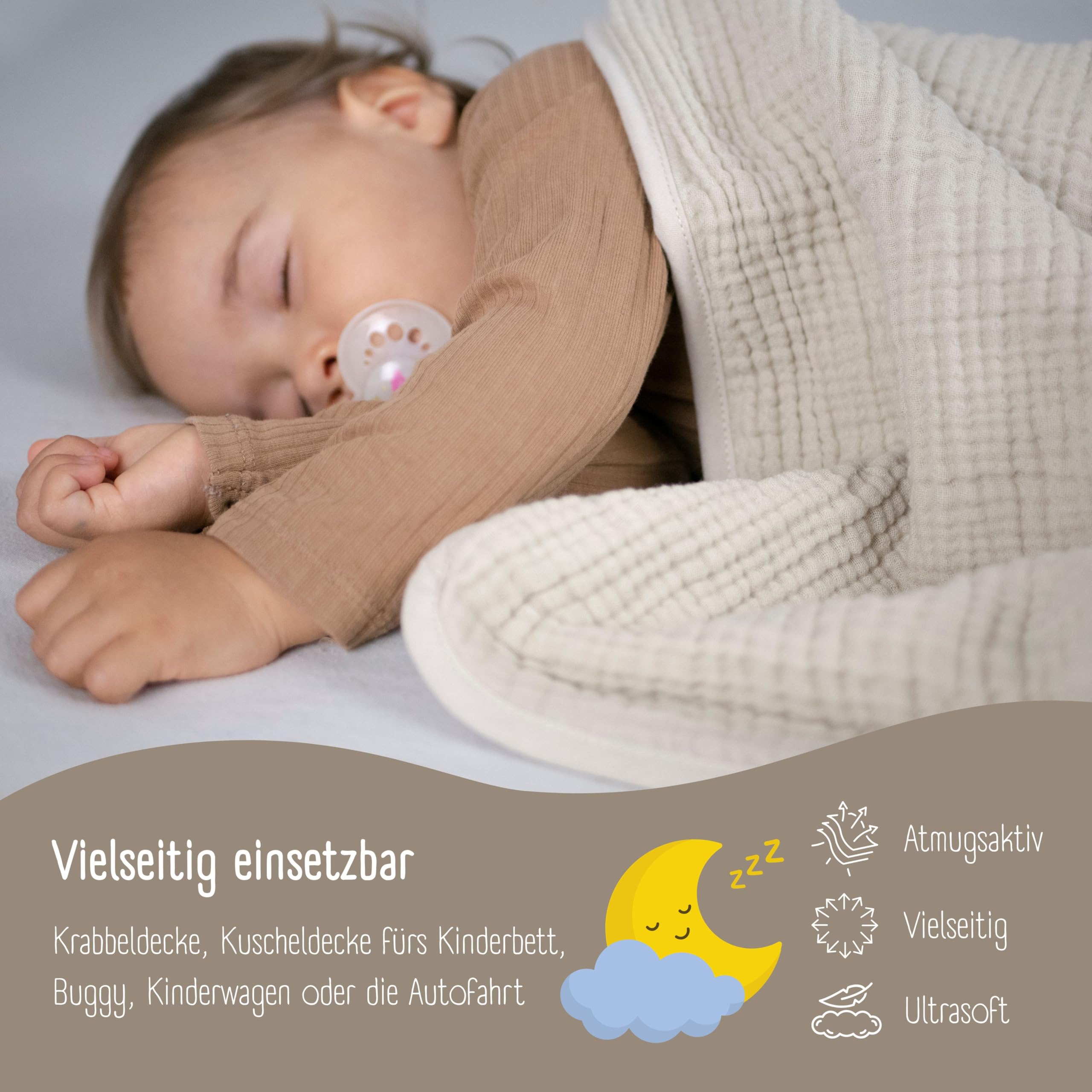 BEARFOOT Musselin Babydecke, Fleecedecke aus Baumwolle, flauschig (Summer Sand) | Flauschig weiche Kuscheldecke für Baby & Neugeborene, Geschenk für Junge & Mädchen zur Geburt