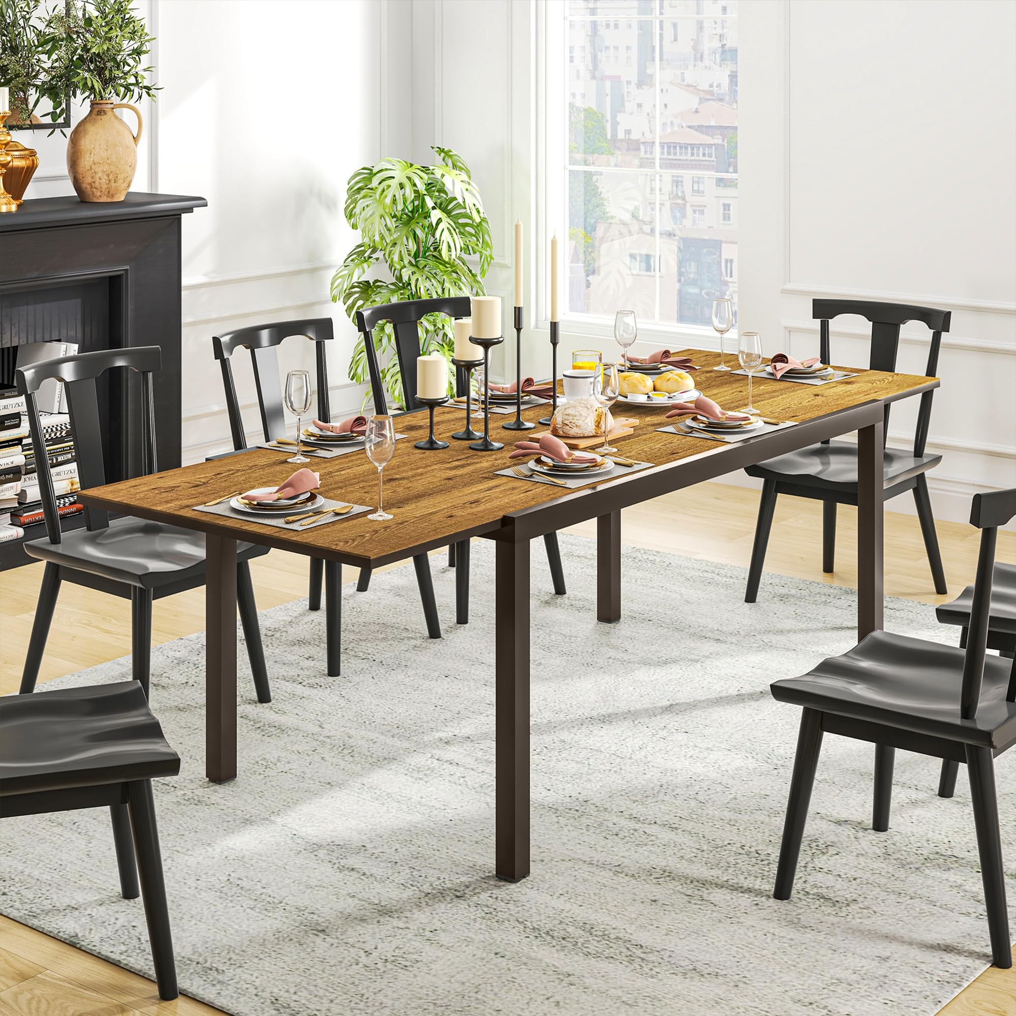 Outsunny Mesa de Jardín Extensible para 6-8 Personas 160/240x90 cm Marrón | Mesa de Comedor Exterior Extensible, con Borde de Aluminio, Carga 70 kg, Mesita Rectangular, para Patio, Terraza